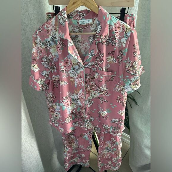 Cupcakes & Cashmere Pink Botanical Floral Girly Coquette Pajama‎ Set Size Large - Picture 1 of 8